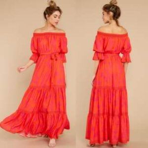 "Dancing in the Rain" Red Print Maxi Dress